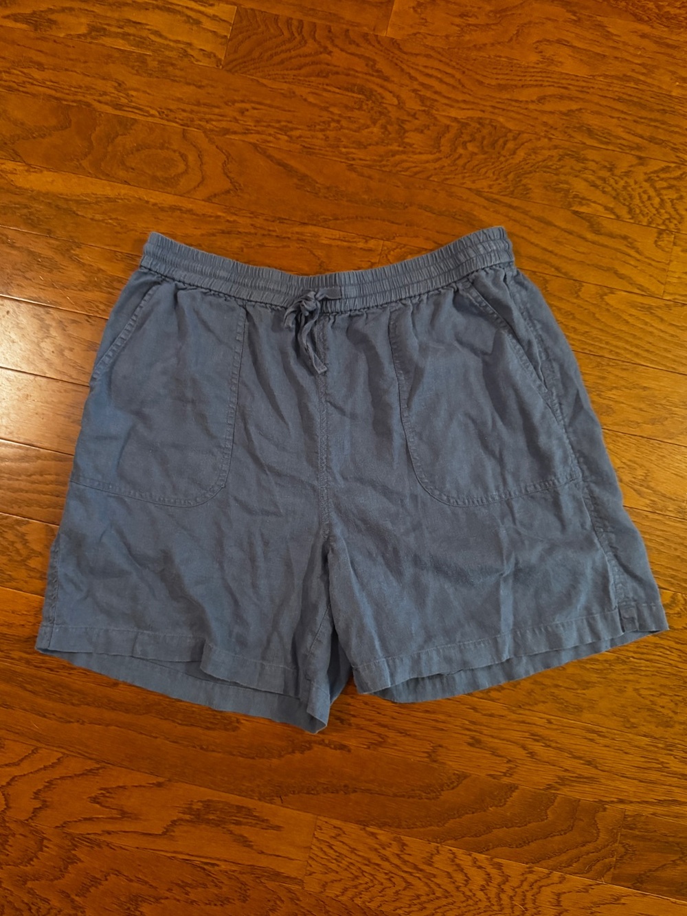 Kim Rogers | Women’s Slate Blue Linen-Blend Casual Drawstring Shorts Size Medium